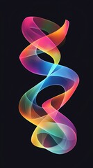 Abstract colorful ribbon spiral on a black background, an abstract concept art. Holographic gradient colors. Futuristic background. 