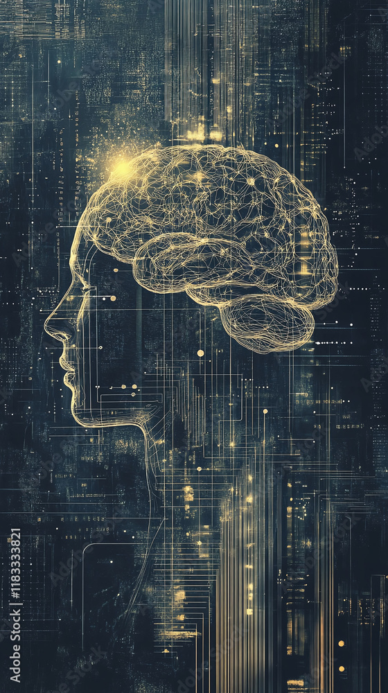 Poster neural network graphics blended with grunge textures for a unique corporate branding poster.