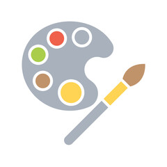Paintbrush and palette icon in flat color style
