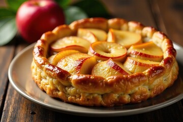 Flaky pastry crust topped with tender, slow-cooked apples, baked_apple,