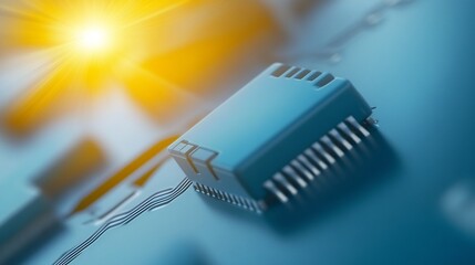 Close-up Photo: Gleaming Microchip Rests on Circuit Board, Illuminating Technological Advancement. AI Generated