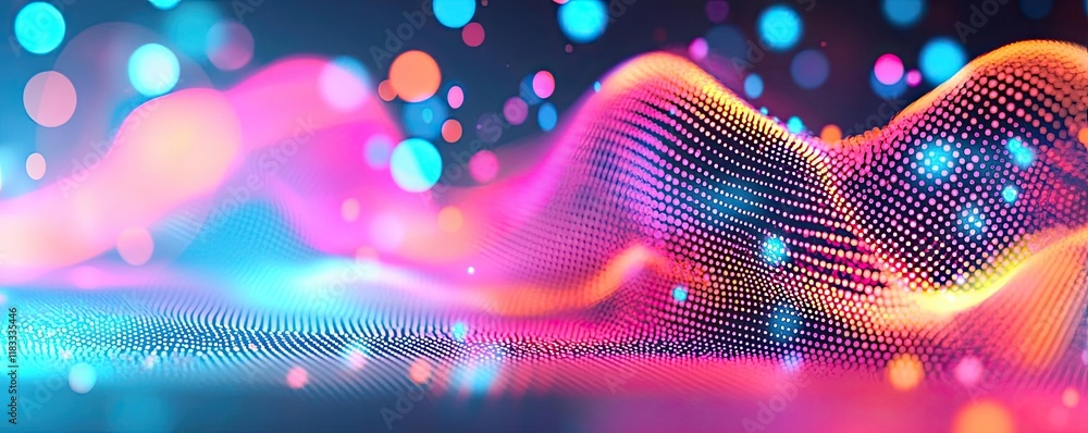 Poster dots abstract background idea. colorful abstract wave design with glowing elements in vibrant hues.