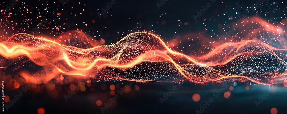 Poster fire abstract background concept. abstract digital light waves with glowing particles and vibrant co