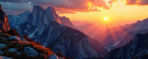 Granite mountains shine in the sun's warm rays, Nature, Rocks, Mountainous Landscapes