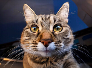 Obraz premium Close-up Tabby Cat with Fisheye Effect