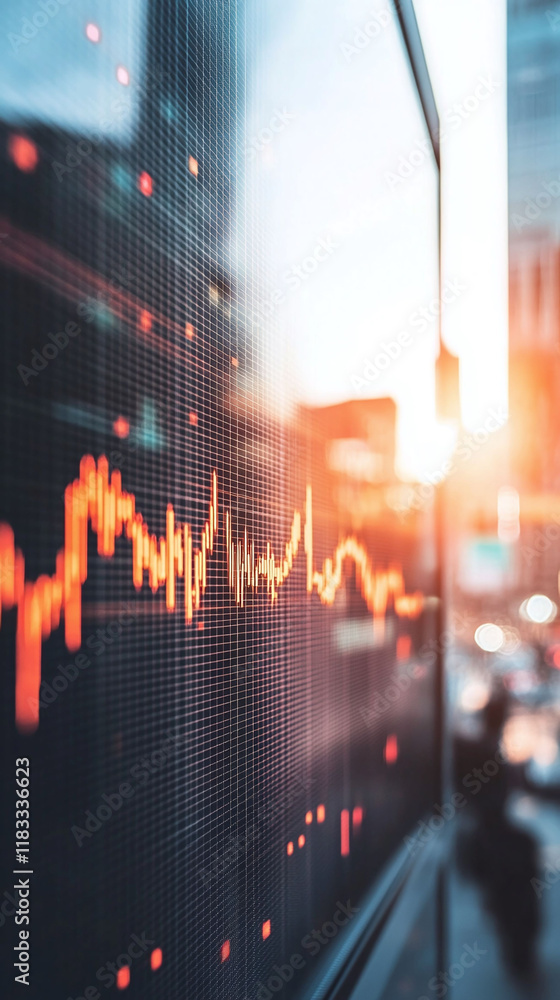 Poster stock market trading graphs overlaying a blurred background emphasizing data diversity.