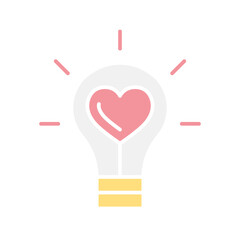 Heart inside bulb icon in flat color style