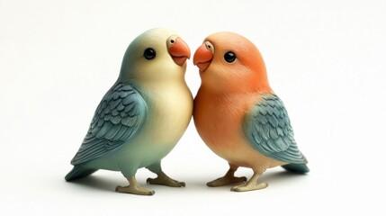 Fototapeta premium A pair of lovebirds figurines, isolated on a white background 