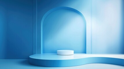 3D blue podium product exhibition background display space,Generative Ai illustration