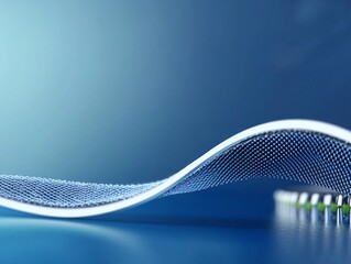 Stunning 3D Render of a Futuristic, Seamlessly Woven Fabric on a Blue Background. AI Generated
