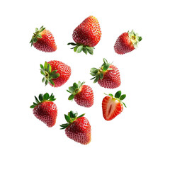 Fresh strawberries, vibrant red color, arranged on a white isolated background.