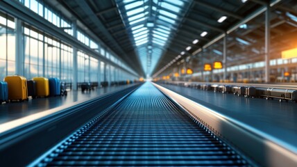 Fototapeta premium Wide Angle View of a Conveyor Belt Under the Bright Sun on a Vibrant Summer Day