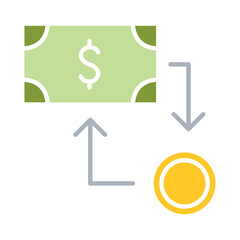 Exchange money icon in flat color style