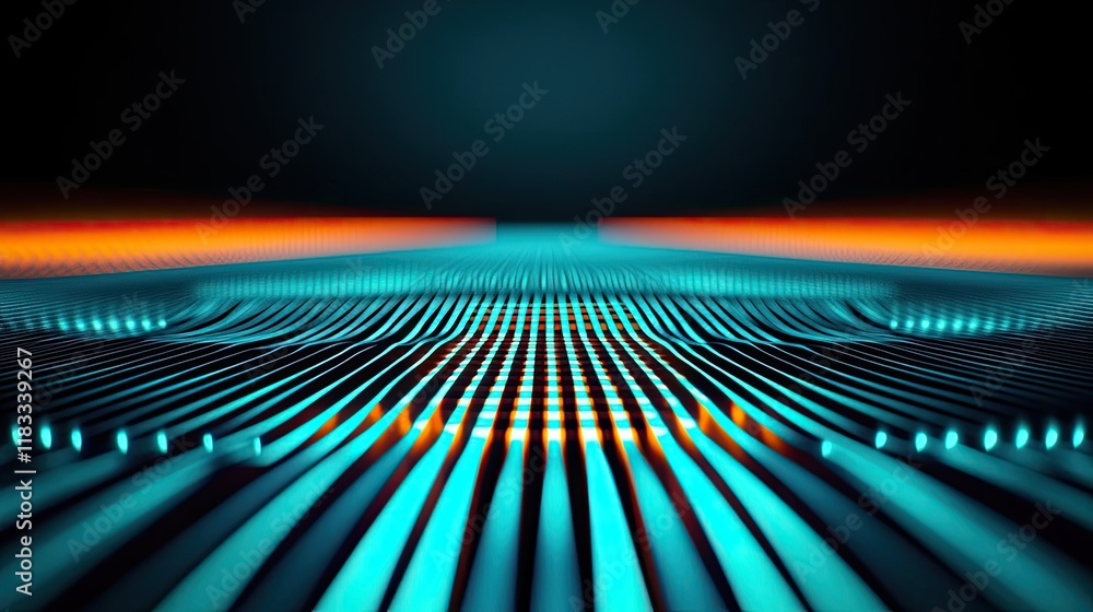 Poster floor abstract background idea. abstract blue and orange digital lines create a futuristic tech land