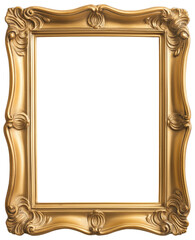 Elegant ornate gold frame with intricate designs ready for artwork display isolated on transparent background.