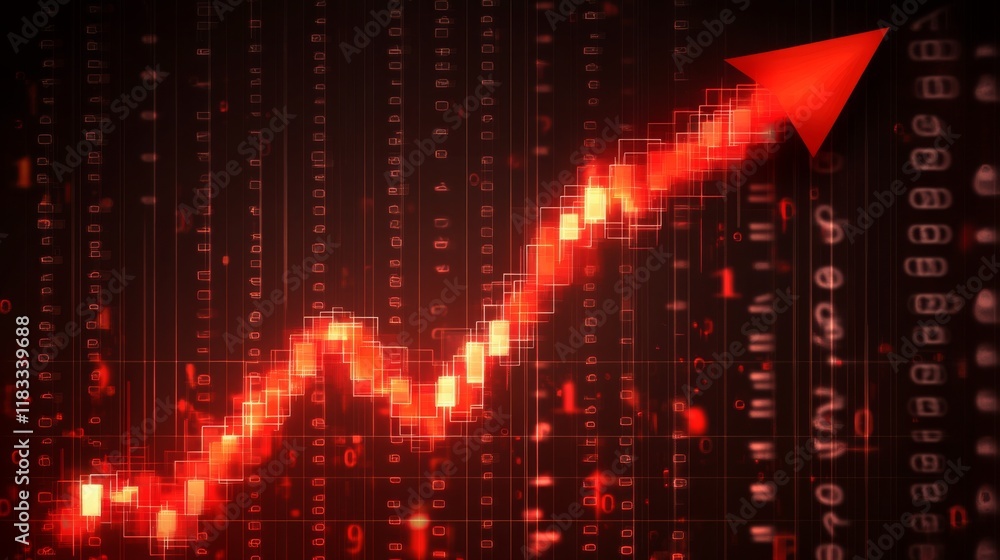 Leinwandbilder a dynamic red arrow points upwards against a backdrop of digital numbers, symbolizing growth and ris