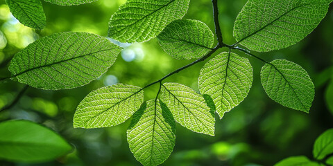 Fototapeta na wymiar Lush Green Leaves with Sunlight Filtering Through