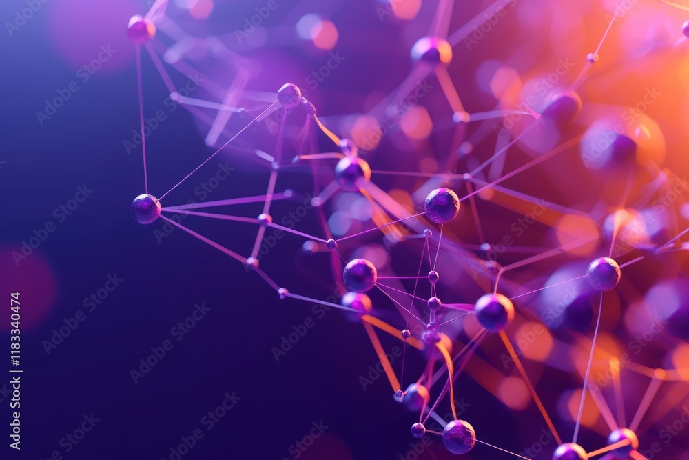Poster abstract network with glowing nodes.