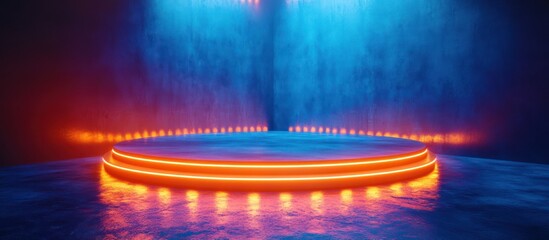 Neon stage, smoky backdrop, product display