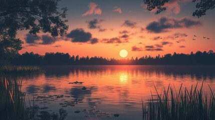 Obraz premium sunset over the lake