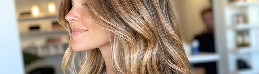 Balayage extensions transitioning from dark roots to caramel tips, arranged in a cascading pattern