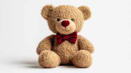 A Valentine's Day teddy bear with a red bow tie, isolated on white