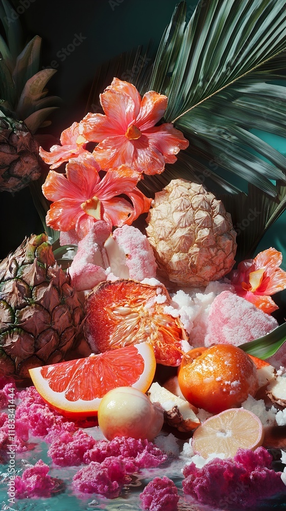 Canvas Prints Tropical Fruits and Flowers Still Life