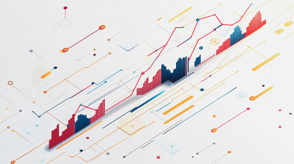 Abstract white background with Colorful charts and graphs with statistics to innovative analyze business potential and forecast future development of companies growth.