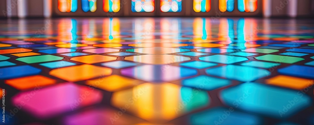 Poster floor abstract background idea. vibrant stained glass patterns reflecting colorful light on the floo