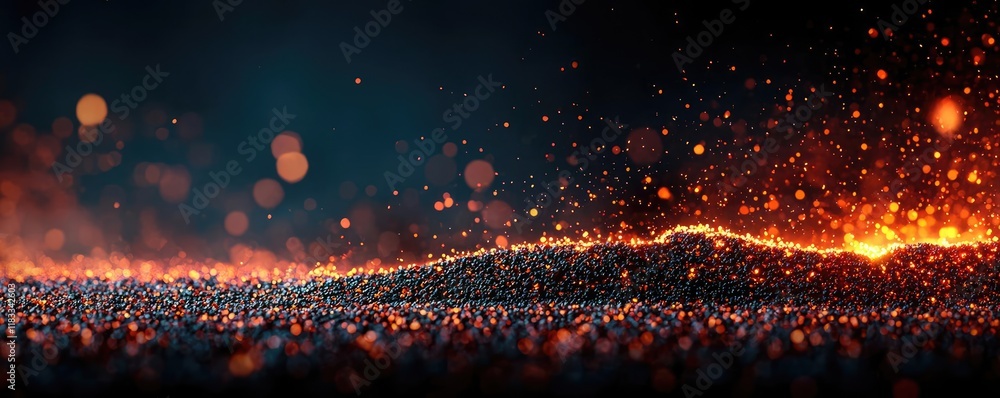 Poster fire abstract background concept. a mesmerizing view of molten lava flow with glowing embers and dar