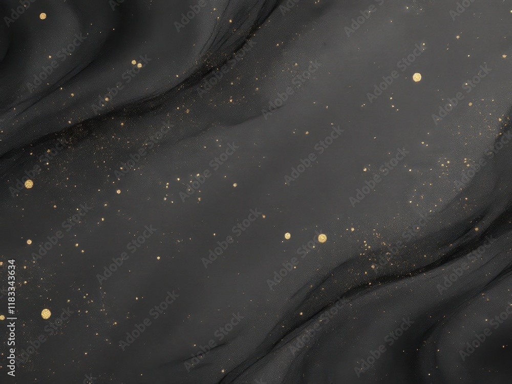 Poster elegant black and gold abstract background with flowing patterns and sparkles
