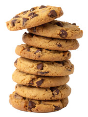 tower of delicious chocolate chips cookies  isolated on white background PNG.AI GENERATED