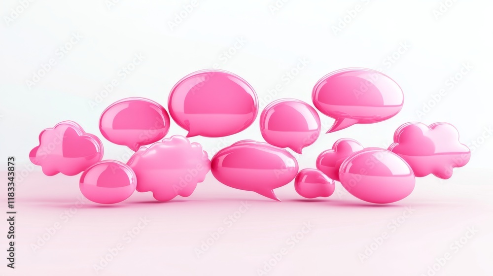 Poster pink speech bubbles on soft background for communication concepts