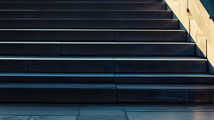 Obraz premium Elegant steps of a government building at dusk with serene ambiance, warm ambient lighting, and subtle bokeh effect in the background, showcasing a minimalist and professional atmosphere
