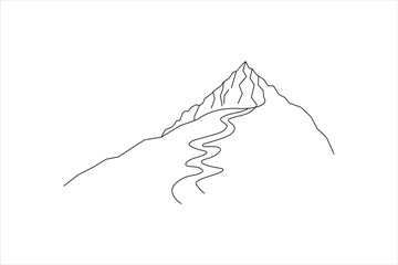 continuous online drawing of mountain Line art showcasing a minimalist artistic style black on White background