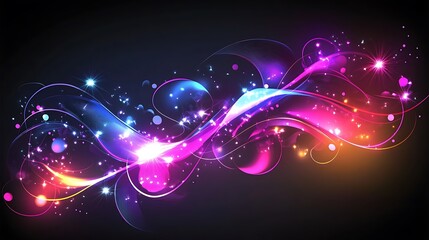 Abstract Neon Wave with Glowing Particles and Stars