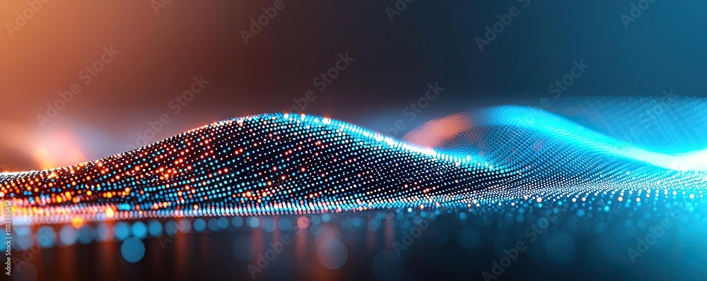 Poster dots abstract background idea. abstract digital landscape with flowing lines and glowing lights in v