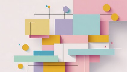 Abstract Geometric Composition of Pastel Shapes and Lines
