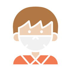 man face with mask icon in flat color style