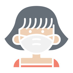 woman face with mask icon in flat color style