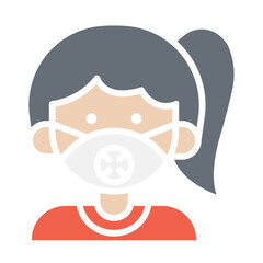 woman face with mask icon in flat color style