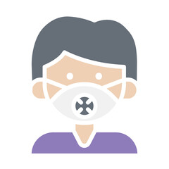 man in medical face protection mask icon in flat color style