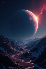 A lone planet orbits a distant star in the vastness of space, desolate, void, planet