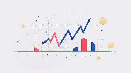 Abstract white background with Colorful charts and graphs with statistics to innovative analyze business potential and forecast future development of companies growth.