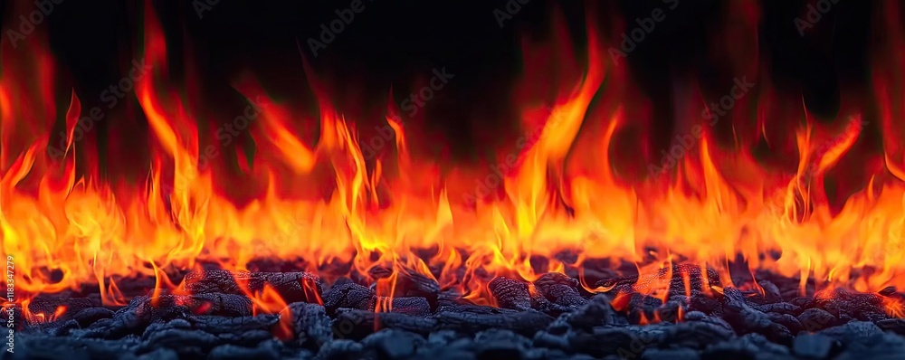 Poster fire abstract background concept. dynamic flames dancing above glowing embers in a captivating displ