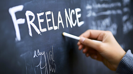 Freelance handwritten in chalk on blackboard  
