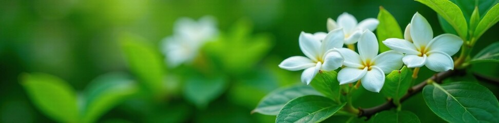 Obraz premium Delicate jasmine flowers in lush green foliage, with intricate details, nature, jasmine flowers
