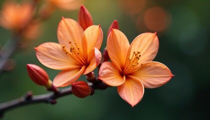 Fototapeta premium Delicate orange blossom branch with petals unfolding, fragrant, branch, flower branch
