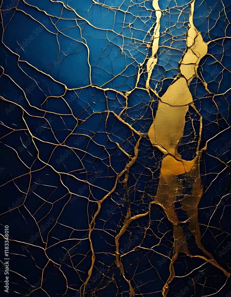 Poster cracked, deep blue surface is accented with golden lines creating visual texture.