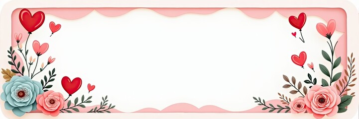 Romantic Valentine's frame with hearts and flowers for special design needs a creative space